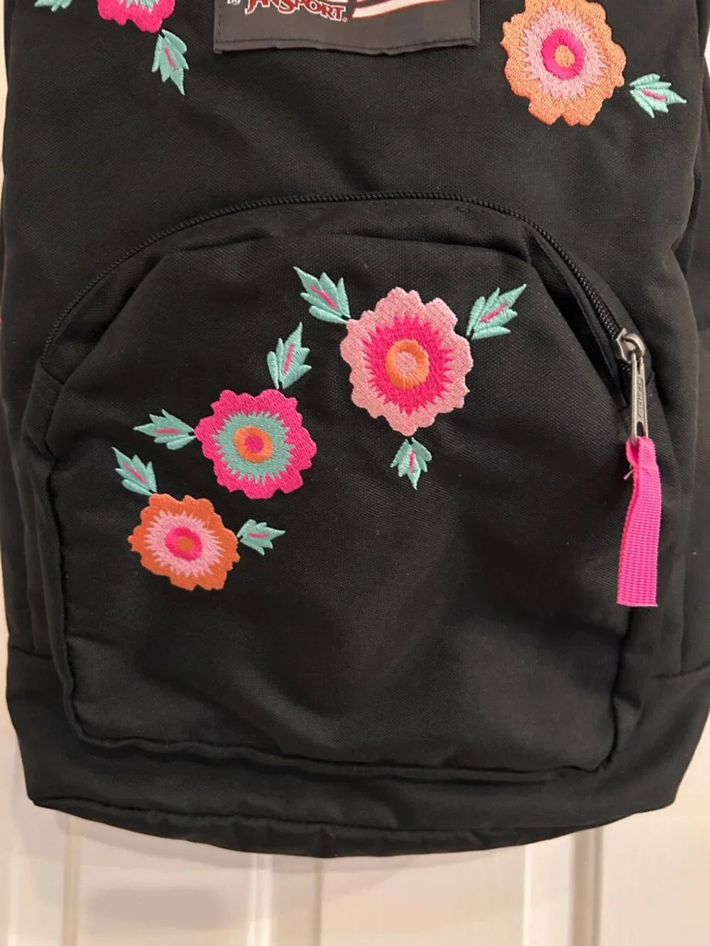 Jansport Trans Black Embroidered Floral Backpack